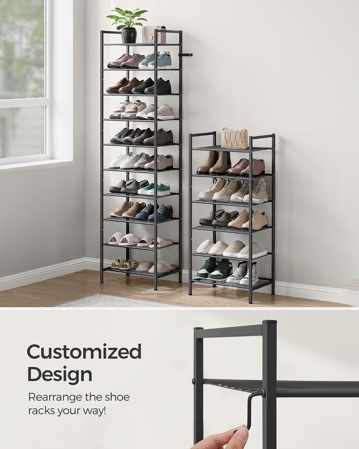 SONGMICS Metal Shoe Rack, Free Standing Shoe Organizer for Entryway Closet Garage Small Spaces, Heavy-Duty Slim Steel Storage Shelf, 8-Tier, Fits 16-24 Pairs, Bronze ULMR028A01