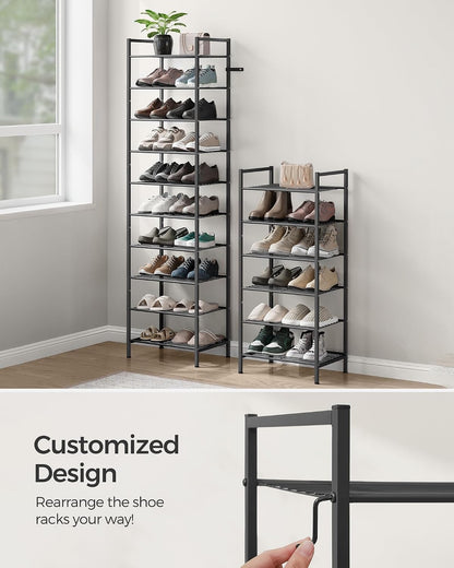 SONGMICS Metal Shoe Rack, Free Standing Shoe Organizer for Entryway Closet Garage Small Spaces, Heavy-Duty Slim Steel Storage Shelf, 8-Tier, Fits 16-24 Pairs, Bronze ULMR028A01