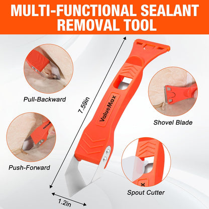 ValueMax Caulk Gun and Caulk Scraper Kit, 10OZ Smooth Silicone Caulking Gun with Caulk Remover Tool, 10:1 Thrust Ratio, Sealant Finishing Tool Grout Scraper for Caulking/Filling/Sealing