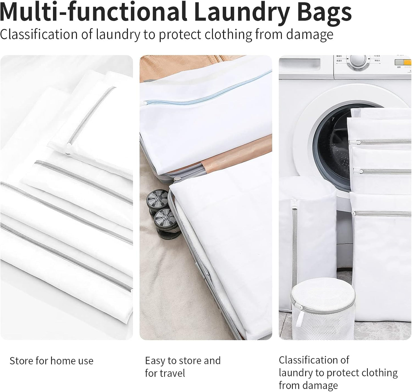 10 Pack Mesh Laundry Bags for Delicates with Non Rust Zipper- MDSXO White Laundry Bags Mesh Wash Bags, Easy Fit Bra, Sock,Lingerie,Sneaker,Baby Laundry for Washing Machine Travel Storage[1XL/3L/3M/3S]