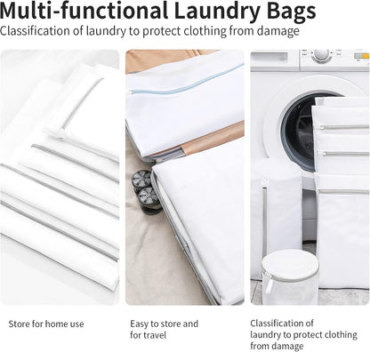 10 Pack Mesh Laundry Bags for Delicates with Non Rust Zipper- MDSXO White Laundry Bags Mesh Wash Bags, Easy Fit Bra, Sock,Lingerie,Sneaker,Baby Laundry for Washing Machine Travel Storage[1XL/3L/3M/3S]