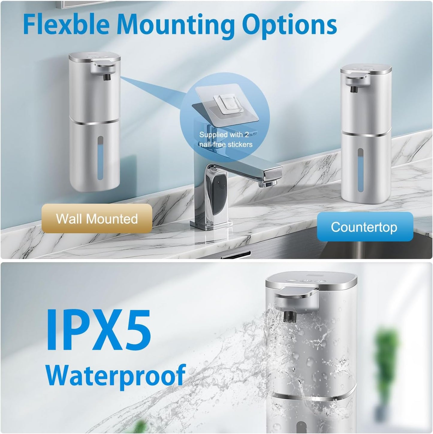 Automatic Foaming Soap Dispenser Touchless, Digital Display 9-Level Adjustable Smart Hand & Dish Soap Dispenser, USB Rechargeable, 13.5oz/400mL Wall Mounted for Bathroom Kitchen, Hotel, Restaurant