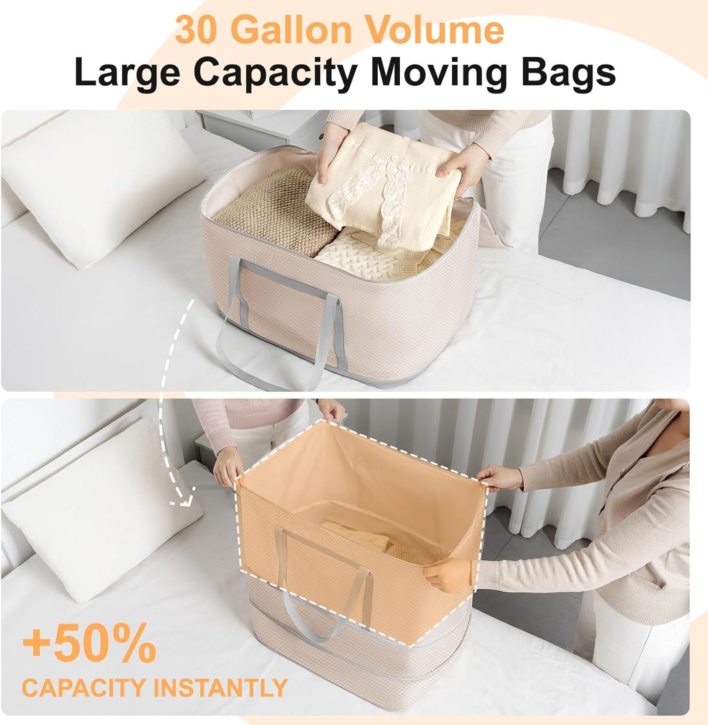 Comforter Storage Bag - 130L Large Capacity Blanket Storage Bags 4-Layer Ultra Space Saving Self Compression Organizer, Washable Compression Bags for Storage Comforter Blanket, 2-Pack, Beige
