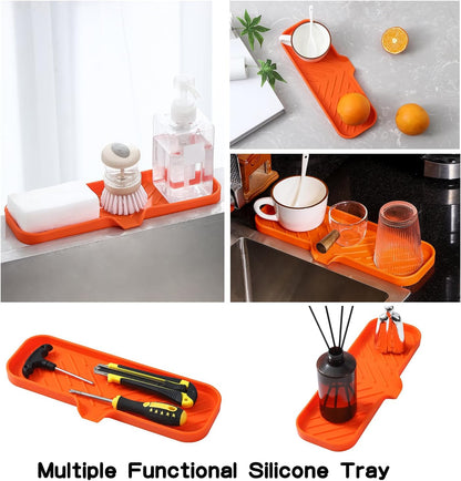 MicoYang Silicone Bathroom Soap Dishes with Drain Spout-Bathroom and Kitchen Sink Organizer,Sponge Holder,Dish Soap Tray,Perfect for Dispenser,Scrubber,Bottle,Cup on Sink or Counter-Coffee 4.9"×3.2"