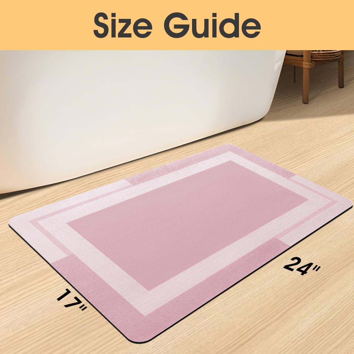 ACCUMTEK Non Slip Bath Mat, Thin Bathroom Rugs Fit Under Door, Quick Dry Bath Mats, Machine Washable Bath Rugs for Bathroom, Bathtub & Kitchen, Grey/Bordered/24 x17