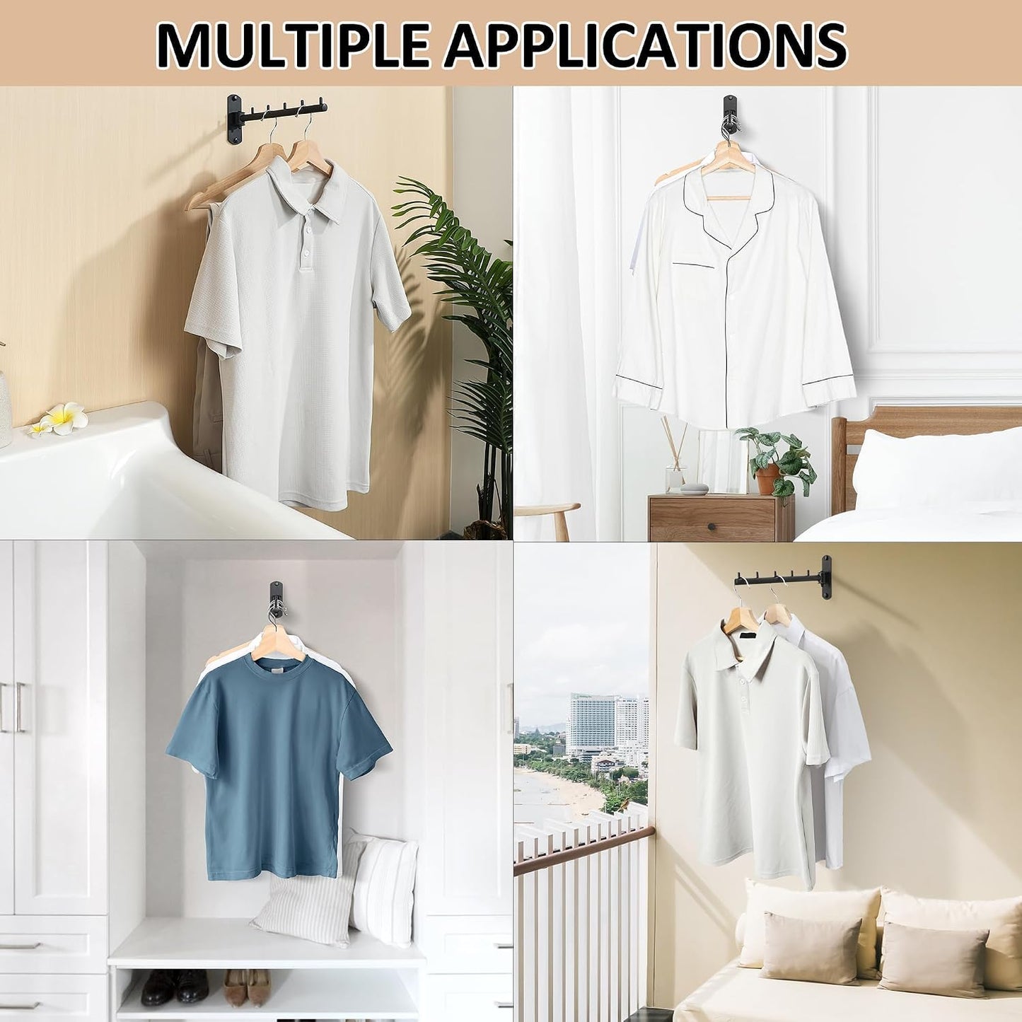 Mooche Swing Clothes Hanger Rack, Garment Racks Folding Clothes Bar Wall Mounted, 180°Rotation Laundry Drying Rack 304 Stainless Steel Space Saving for Laundry Room Bedroom Balcony, 9.45" Long