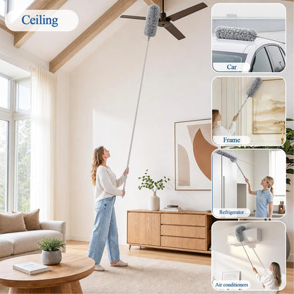 DELUX Microfiber Feather Duster Extendable Duster with 100 inches Extra Long Pole, Bendable Head & Long Handle Dusters for Cleaning Ceiling Fan, High Ceiling, Blinds, Furniture & Cars Gray