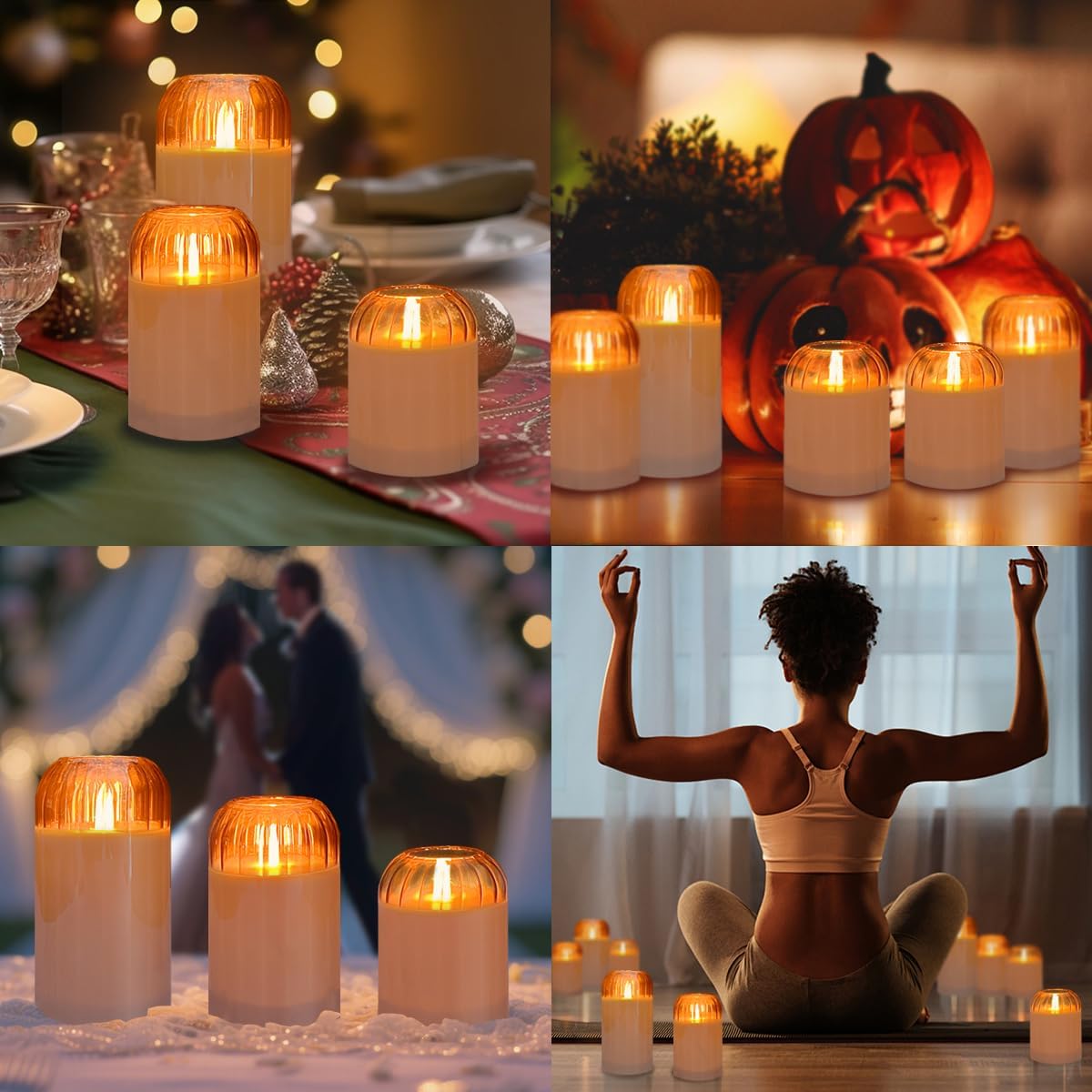 LEDHOLYT Rechargeable Flameless Glass Pillar Candles–Gifts for Women,–Set of 3, Realistic Flickering LED Light,Remote & Timer, Ideal for Living Room, Bedroom & Festival Wedding Home Party Decor