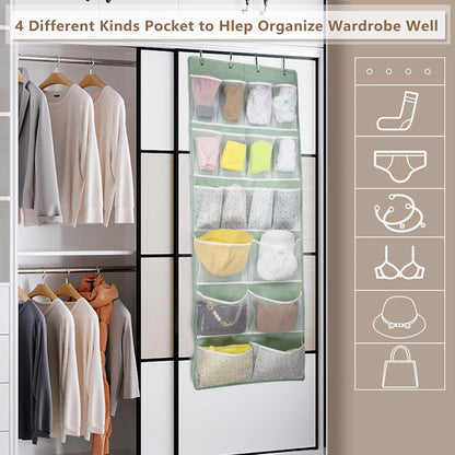 2 Pack- 12 Pocket Over Door Hanging Storage Organizer with 4 Kinds Pouch,Back of Closet Hanging Shelf Storage Organization for Sock,Hat,Underwear,Behind Door Caddy in Bedroom,Bathroom,Entrance,Dorm,RV