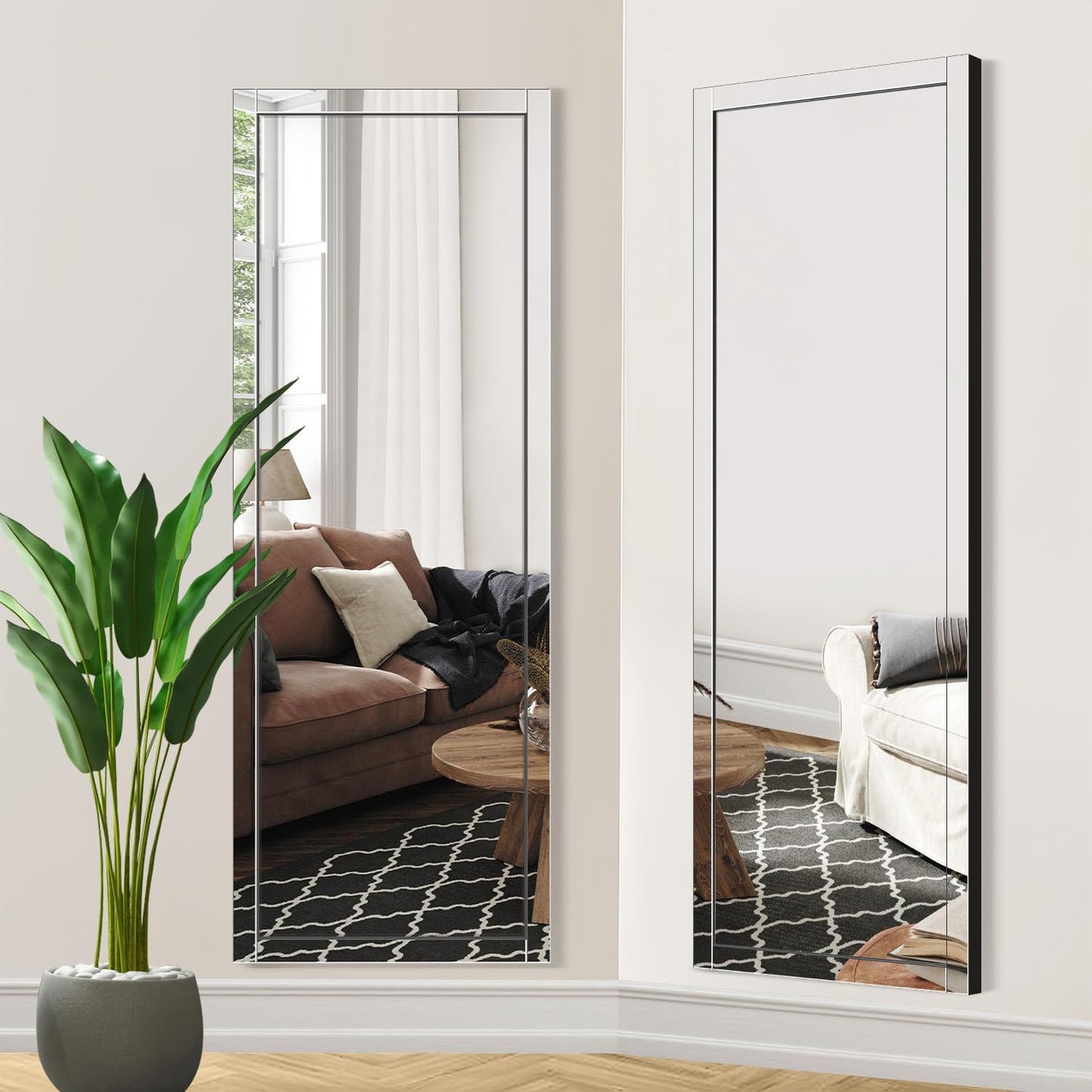 Syndra Modern Full Length Mirror Wood Frame, 65x24'' Large Floor Mirror with HD Tempered Glass & Wall Mount, Rectangular Standing Mirror for Bedroom, Living Room, Entryway, Farmhouse(Grey White Oak)