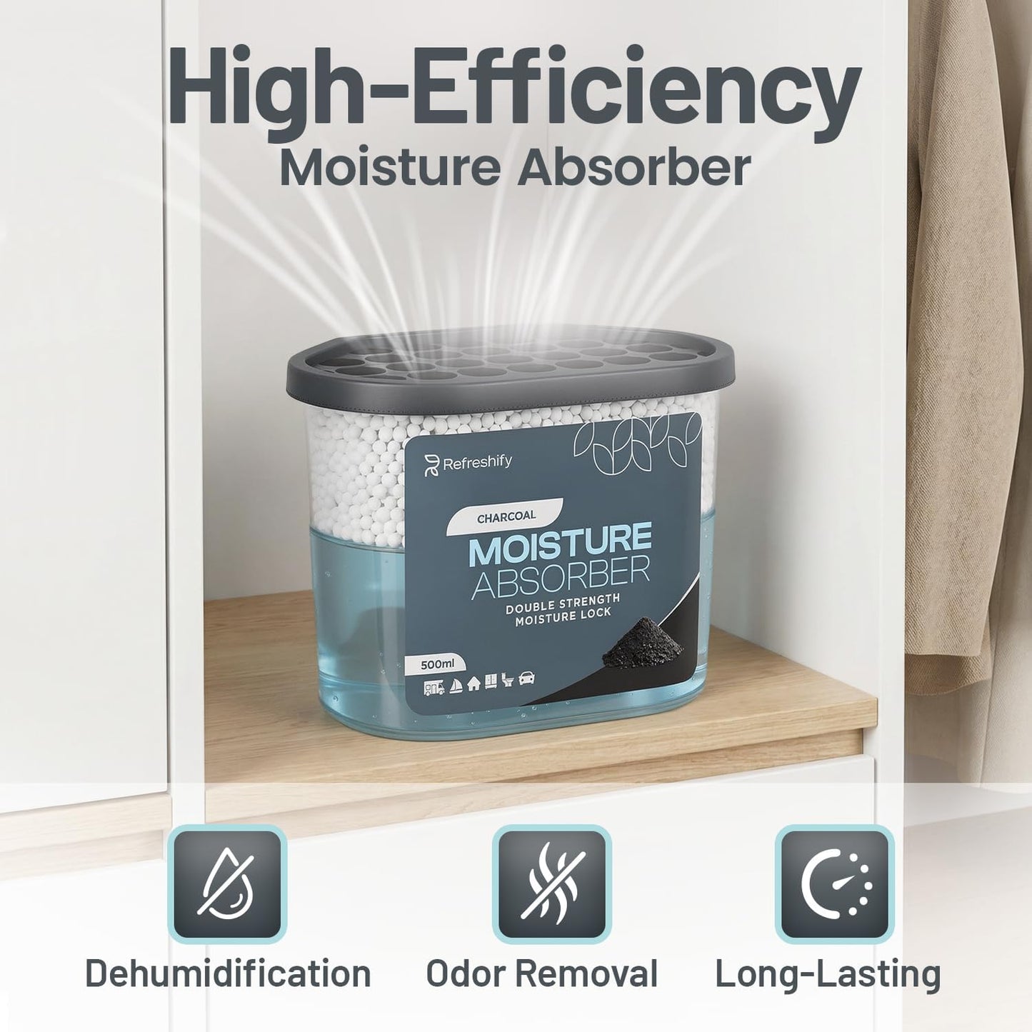 Premium Moisture Absorbers and Dehumidifier Tubs – High-Efficiency Closet Dehumidifier and Dehumidifier for Car, Odor Control Fragrance Free, 6 Pack, 7.5 Oz