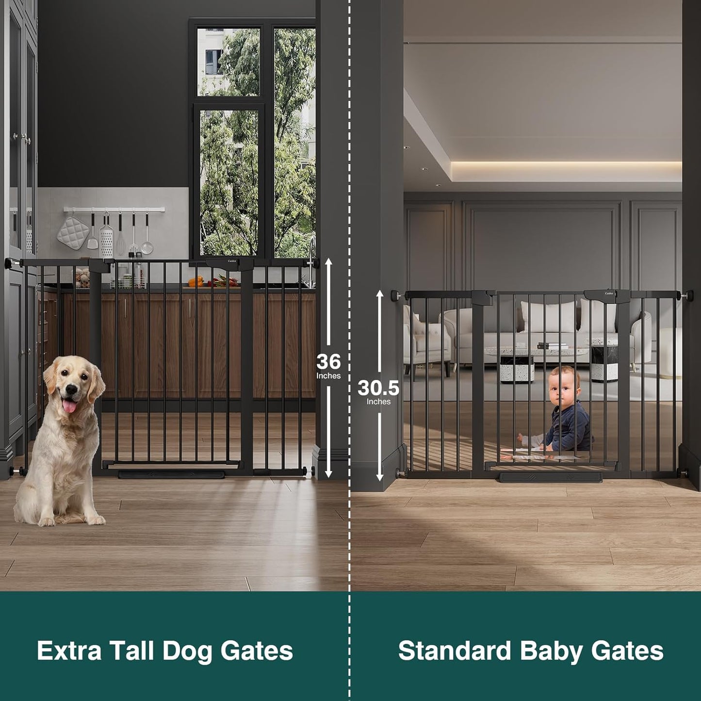Cumbor 29.7-48" Baby Gate for Stairs, Mom's Choice Awards Winner-Dog Gate for Doorways, Auto Close Safety Pet Gate for Dogs Indoor, Easy Install Pressure Mounted Child Gate with Walk Thru Door, Brown