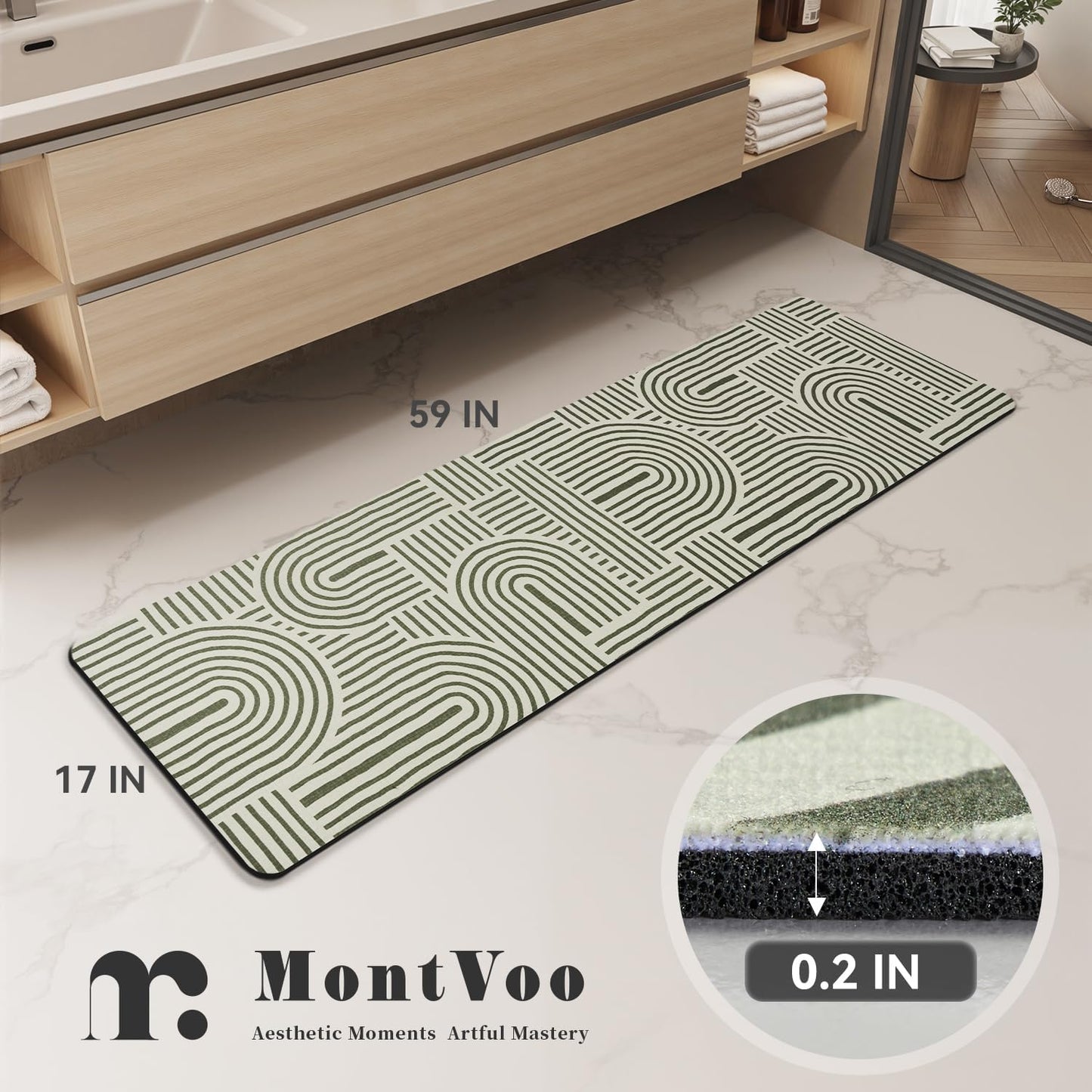 MontVoo -Bath Mat-Rubber Backing Non SlipThin Bathroom Rugs Fit Under Door- Quick Dry Absorbent Faux Suede Surface Grey Bathroom Floor Mats-Shower Rug for in Front of Bathtub Shower Gray 16x24