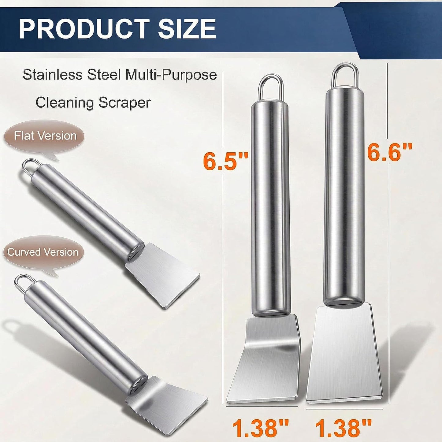 2 PCS Stainless Steel Scrapers, Cleaning Scraper Tool, Paint Scrapers, Multifunctional Metal Scraper Tools for Cookware, Stovetop, Adhesive, Oven Racks, Grout, Grill, Glass, Kitchen & Home