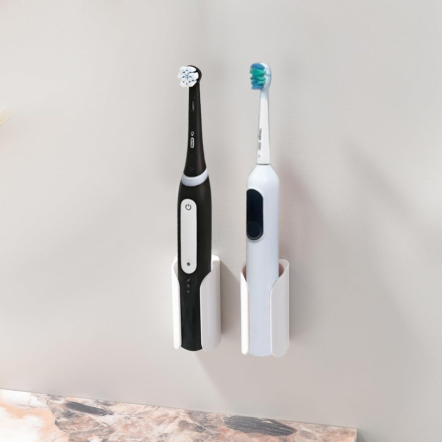 Electric Toothbrush Holder for Bathroom, Wall-Mounted Toothbrush Stand with Self-Adhesive, Compact Bathroom Caddy for Electric Toothbrushes (Clear-2pcs)
