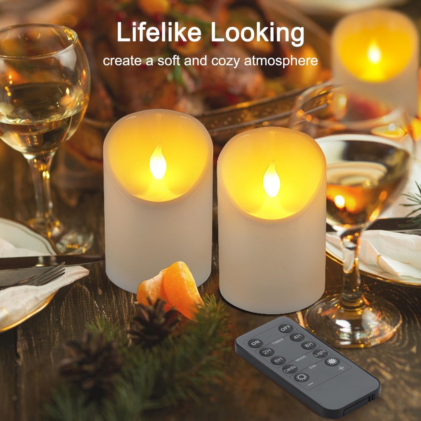 3"x3" Flickering Flameless Candles, Realistic LED Candles, Battery Operated Candles with Remote and Timers, Real Wax Electric Fake Pillar Candles for Festival Wedding Home Party Decor -2Pack