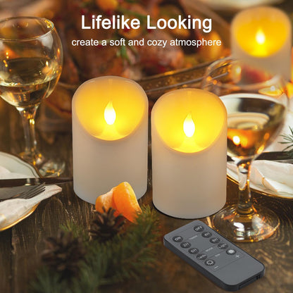 3"x3" Flickering Flameless Candles, Realistic LED Candles, Battery Operated Candles with Remote and Timers, Real Wax Electric Fake Pillar Candles for Festival Wedding Home Party Decor -2Pack