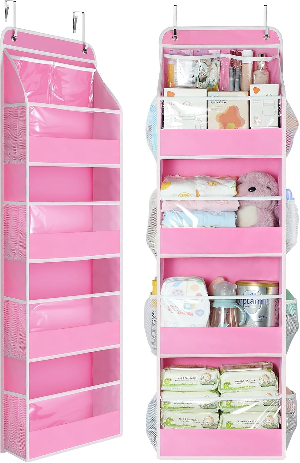 Yecaye 5 Tier Over the Door Organizer, Swing-proof Door Organizer Hanging with Clear PVC Windows, Behind the Door Storage for Bedroom Nursery Closet Laundry Pantry Bathroom, Grey