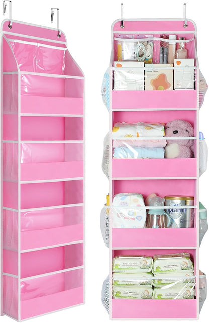 Yecaye 5 Tier Over the Door Organizer, Swing-proof Door Organizer Hanging with Clear PVC Windows, Behind the Door Storage for Bedroom Nursery Closet Laundry Pantry Bathroom, Grey