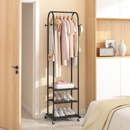Kaitiemoo Heavy Duty Clothing Rack with Wheels,Modern Garment Rack with 3 Metal Shelves, 71.8Inches Display Rack for Hanging Clothes, Hanging Rod for Small Spaces,White