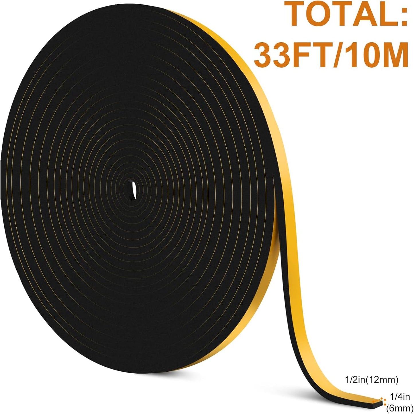Ninsula 33Ft Door Weather Stripping, (1/2in x 1/4in), Strong Adhesive, Sound Proof, Door Insulation, Weatherproof Foam Tape for Doors, Weatherstripping for Doors Frames, Windows