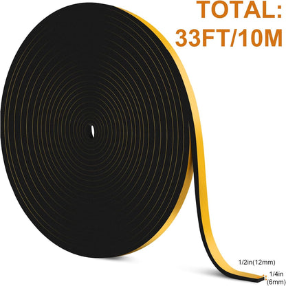 Ninsula 33Ft Door Weather Stripping, (1/2in x 1/4in), Strong Adhesive, Sound Proof, Door Insulation, Weatherproof Foam Tape for Doors, Weatherstripping for Doors Frames, Windows