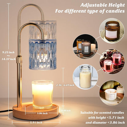 Candle Warmer Lamp with Timer and Dimmable, Electric Wax Melt Candle Warmers Height Adjustable with 2 Bulbs, Birthday Gifts for Women House Warming, Home Decor for Scented Jar Candles(Clear)