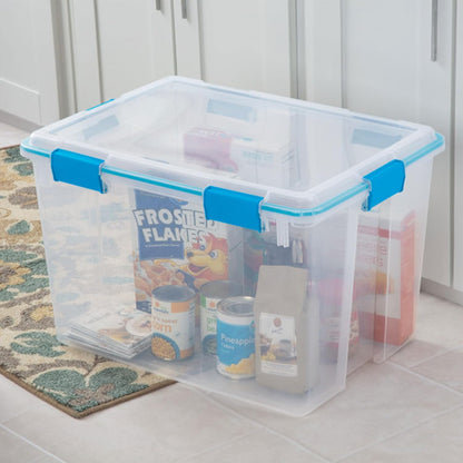 Sterilite 4-Pack Gasket Box, Home Storage Organizer Bins with Lids, 37 Quart – Stackable Clear Plastic Containers for Bedroom, Bathroom, Garage, Basement, or Attic