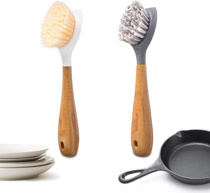 Full Circle Skillet Strong Cast Iron Bamboo Dish Brush and Scraper – Durable Kitchen Scrub Brush for Dishes, Pots, Pans, and Cast Iron, Sustainable, Made with Recycled Plastic