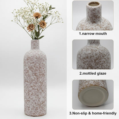 Modern Rustic Farmhouse Ceramic Vase Set of 3, Handmade Speckled Pottery Vases for Table Decor, Small Decorative Vase Centerpiece for Living Room, Mantel & Shelf Styling