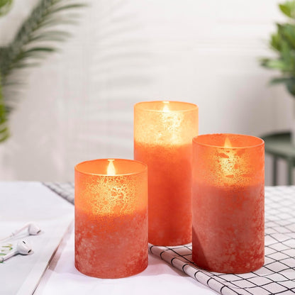 Blue Flameless Candles with Remote, Real Wax Glass Battery Operated Candles with Timer, LED Pillar Candle for Bedroom Home Wedding Birthday Party Fall Halloween Christmas Decorations, Set of 3