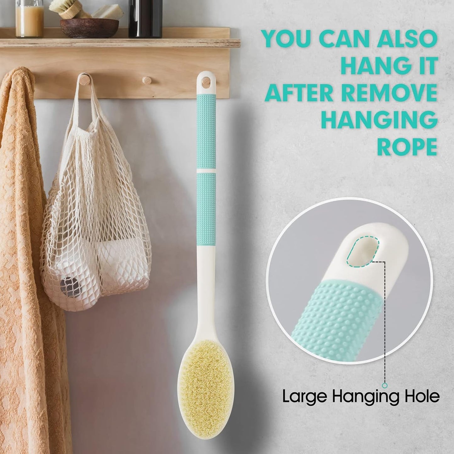 Backski Back Scrubber Anti Slip for Shower, Shower Brush Long Handle with Stiff and Soft Bristles, Body Exfoliator for Bath or Dry Brush(Blue)