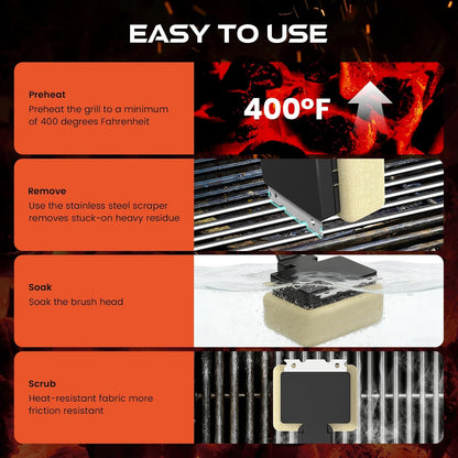 Bristle Free Grill Brush and Scraper, 14 Inch Steam BBQ Cleaner with 3 Replaceable Heads, Heavy Duty Cleaning Tool for Gas, Charcoal, Electric and Kettle Grills