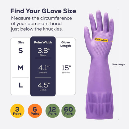 FMP Brands 3/6/12/60 Pairs 15 Inch Extra Long Rubber Dishwashing Gloves - Non-Slip for Cleaning, Kitchen, Bathroom, Gardening