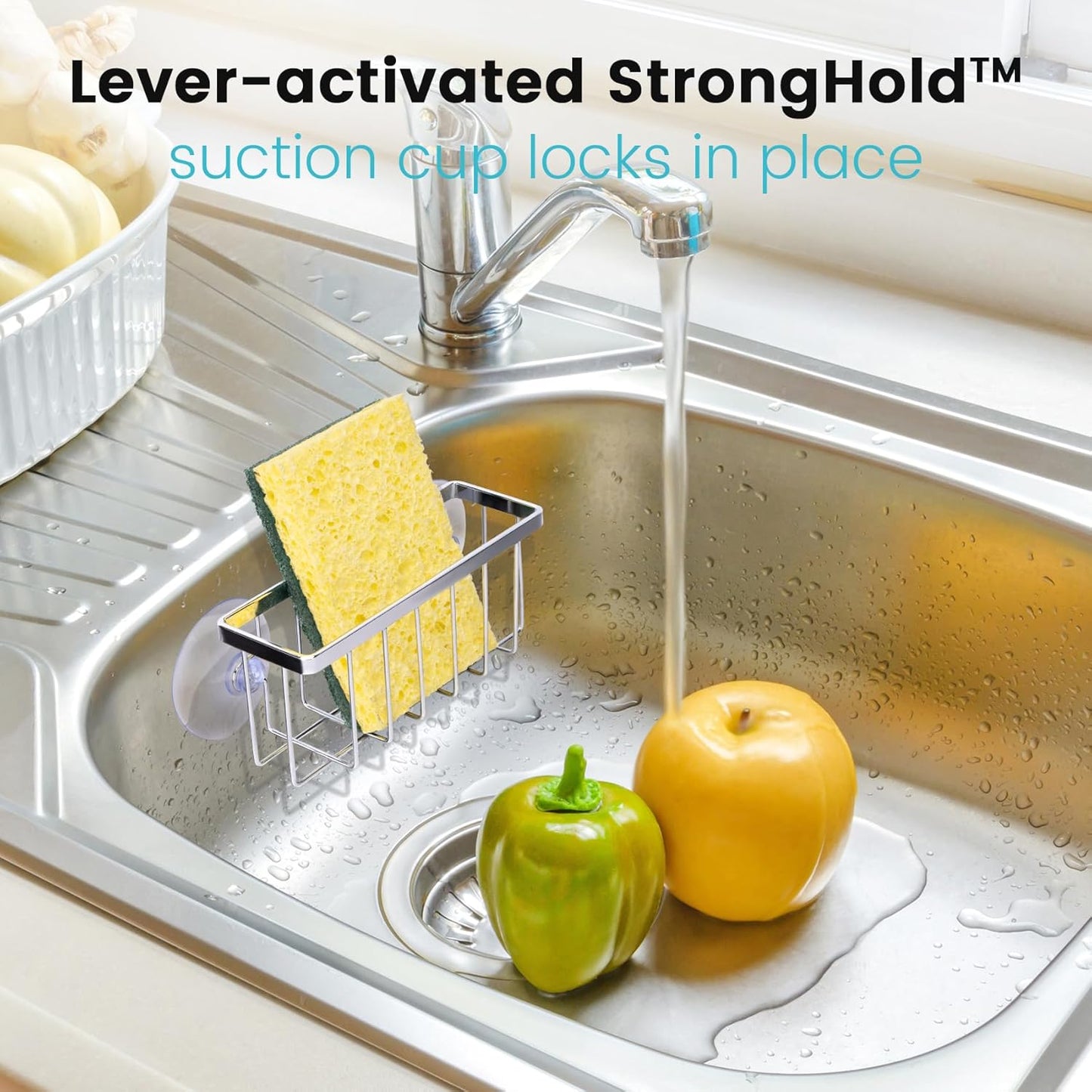 HLOOL Sponge Holder for Kitchen Sink, Kitchen Sink Sponge Holder,Sink Caddy,Dish Soap Holder （Mat Silver）