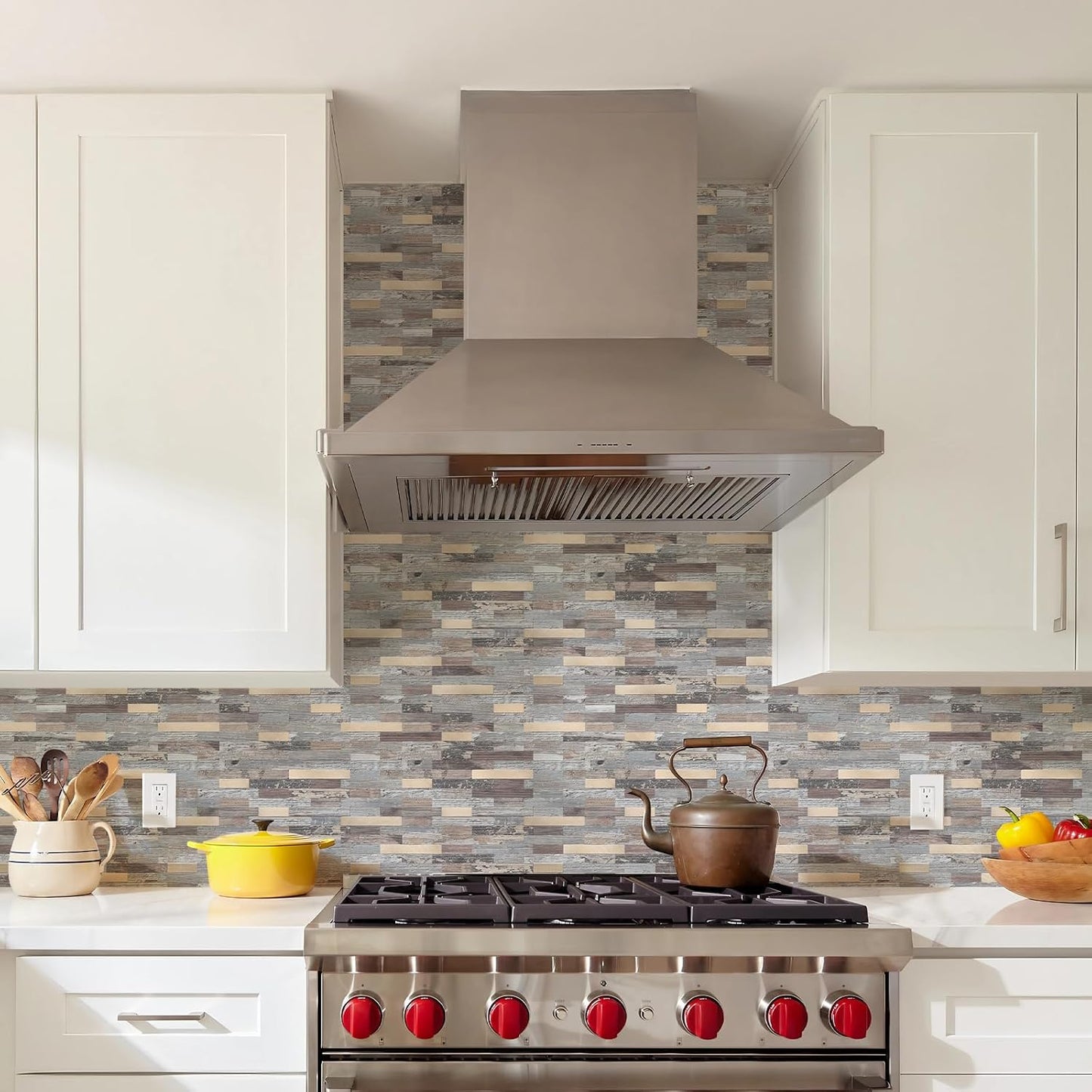STICKGOO Peel and Stick Backsplash Tile, Stick on Backsplash for Kitchen and Bathroom, Volakas White Look PVC Mixed Metal Silver Self Adhesive Wall Tiles(Sample)