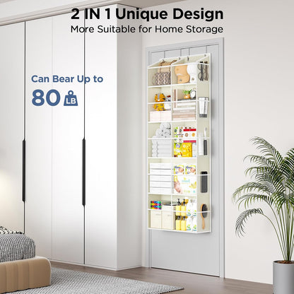 PureSpace 5-Tier Over the Door Organizer, 10 Side Mesh Pockets & Clear Windows, 80LBS Heavy Duty Hanging Storage for Baby Diapers, Shoes, Toys – Ideal for Nursery, Bathroom, Bedroom, Pantry (Grey)