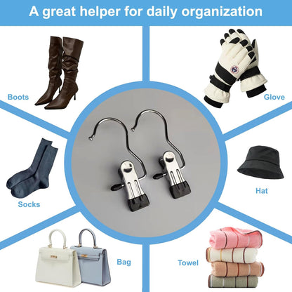 Boot Hanger Clips, Laundry Hanging Hooks Clothes Pins for Closet Organizer, Heavy Duty Hanger Clips for Pants, Socks, Towels, Hats, Boots, and Travel, Space-Saving Clothes Clips for Home Use