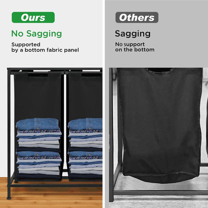 Laundry Hamper 3 Section, 150L Rolling Laundry Sorter Basket with 2 Shelves and 2 Drawers, 3 Compartment Clothes Organizer Cart with Wheels, Pull-Out Bags for Laundry Room, Bathroom, Bedroom