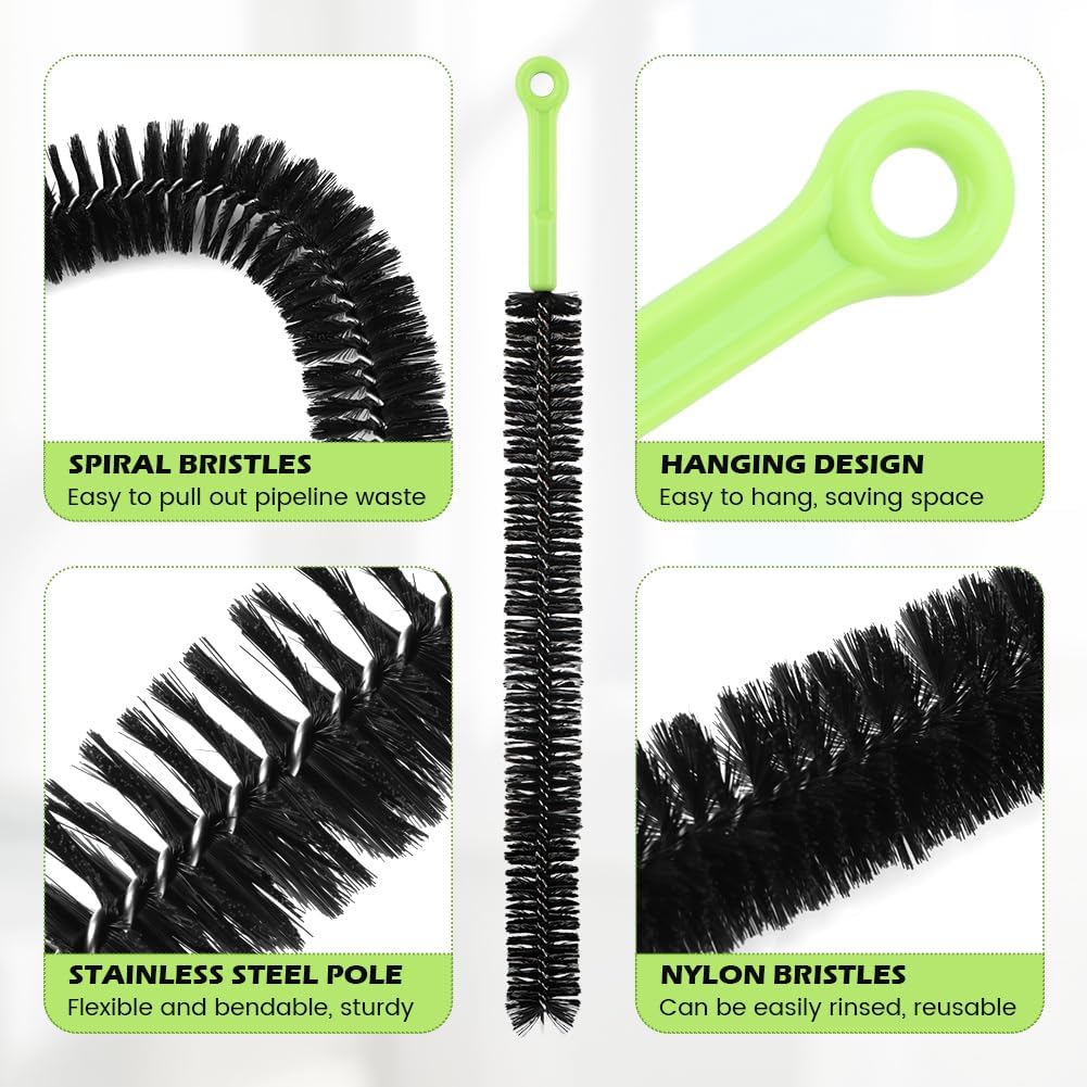 Quixleen 2 Pcs Flexible Drain Clog Remover with 2pcs S-shape Hooks, Bendable Long Pipe Cleaner Sewer Drain Get Rid Hair and Mucus for Toilet, Kitchen Sink, Bathroom Tub