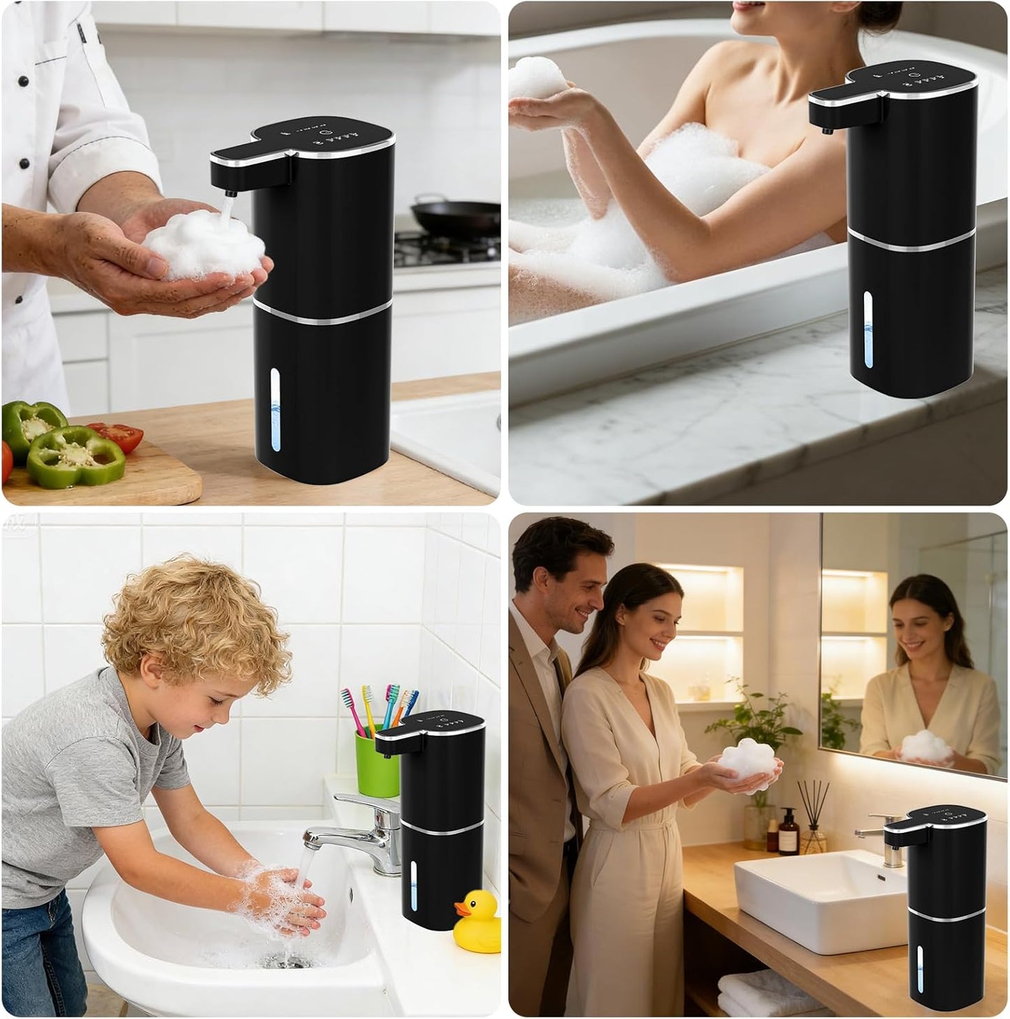 Automatic Foaming Soap Dispenser, Touchless Hand Soap Dispenser, USB Rechargeable, 4 Adjustable Levels, 14.2 oz (420 ml) Large Capacity, for Bathroom, Kitchen & School (Black, Foaming)