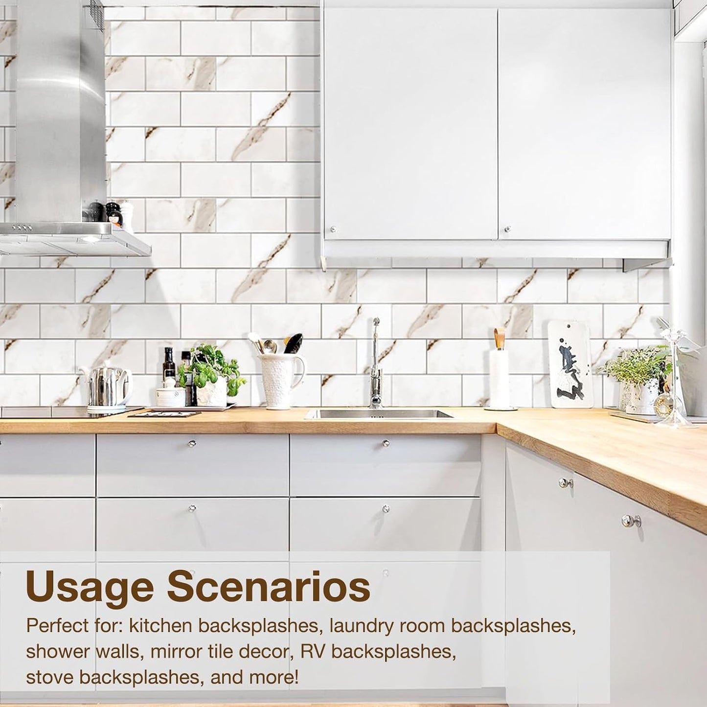 Havenly Peel and Stick Backsplash Tile for Kitchen & Bathroom Walls (White, 10 Tiles - 9.7 sq. ft. (0.9 m²))