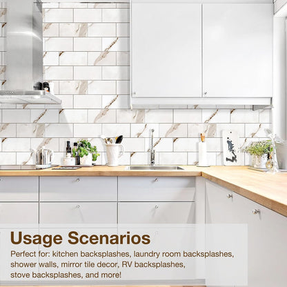 Havenly Peel and Stick Backsplash Tile for Kitchen & Bathroom Walls (White, 10 Tiles - 9.7 sq. ft. (0.9 m²))