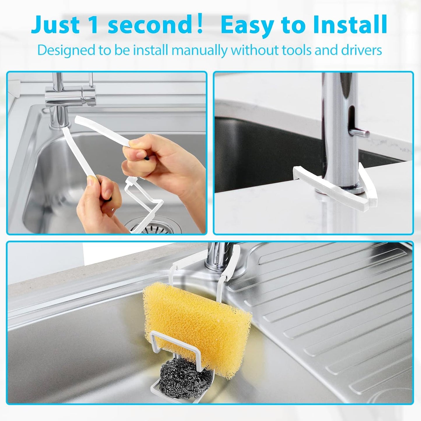 Sink Caddy Sink Sponge Holder - Faucet Rack Shower Tray - Kitchen and Bathroom Metal Organizer Hanging Fix Around Faucet
