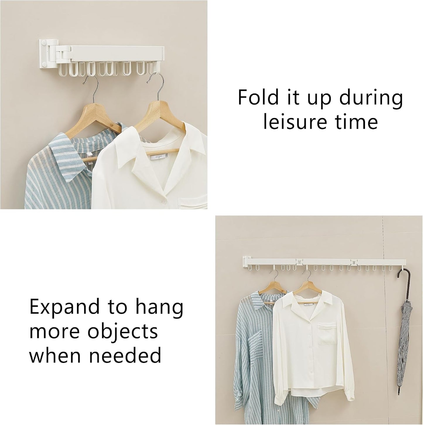 RFOUO Wall Mounted Clothes Drying Rack,Drying Rack Clothing Wall Mount with Foldable Features(Tri-Fold),Space Saver,Wall Mounted Drying Rack for Laundry Balcony Bathroom (White)