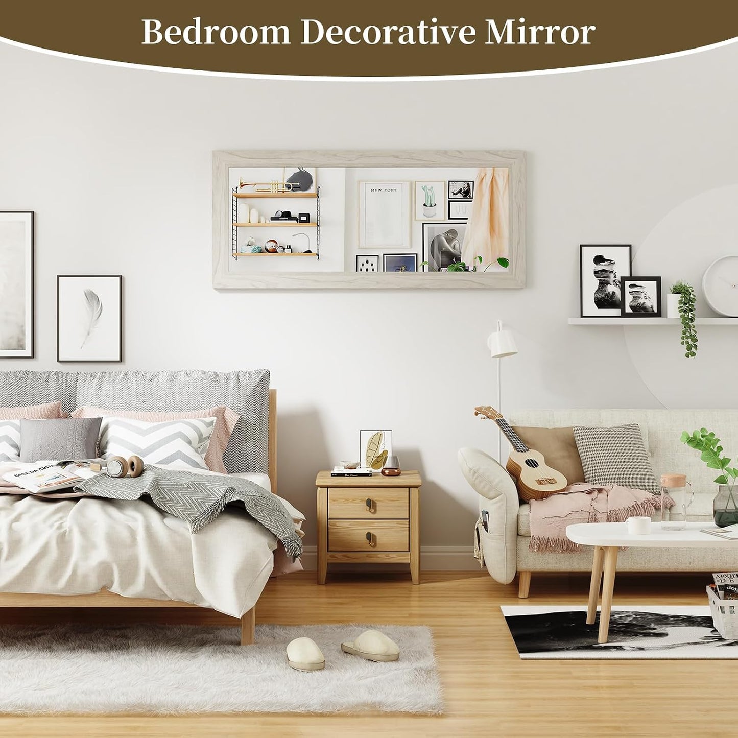 Syndra Modern Full Length Mirror Wood Frame, 65x24'' Large Floor Mirror with HD Tempered Glass & Wall Mount, Rectangular Standing Mirror for Bedroom, Living Room, Entryway, Farmhouse(Grey White Oak)