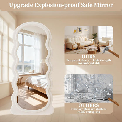 71"x32" Flannel Full Length Mirror, Arched Mirrors Full Length with Stand, Flannel Floor Mirror for Bedroom and Living Room, Full Body Mirror Hanging or Leaning, White