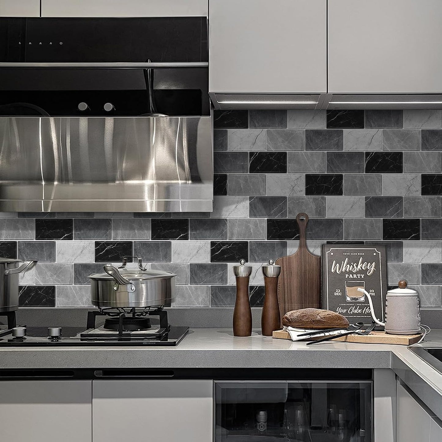 10 Sheets Peel and Stick Backsplash for Kitchen 12"X12" Renter Friendly Backsplash Back Splash Adhesive Subway Wall Tile Flat Vinyl Sticker for Bathroom Grey Marble (Not 3D Tile)
