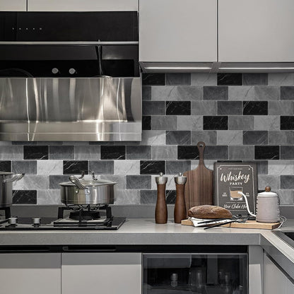 10 Sheets Peel and Stick Backsplash for Kitchen 12"X12" Renter Friendly Backsplash Back Splash Adhesive Subway Wall Tile Flat Vinyl Sticker for Bathroom Grey Marble (Not 3D Tile)