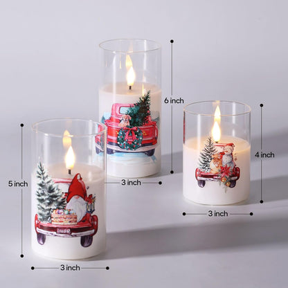 Eywamage Gold Glass Flameless Pillar Candles with Remote, Flickering Christmas LED Candles Battery Operated Set of 3
